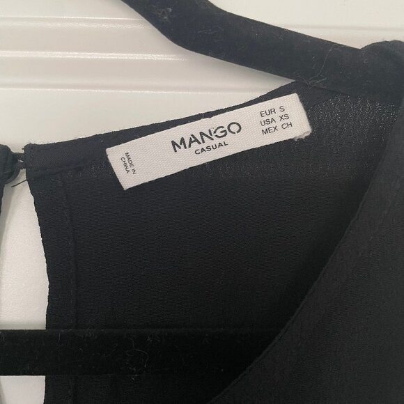 Mango Black Peplum Blouse – Size XS, Crew Neck, Loose Fit, Elegant Casual - Picture 4 of 9